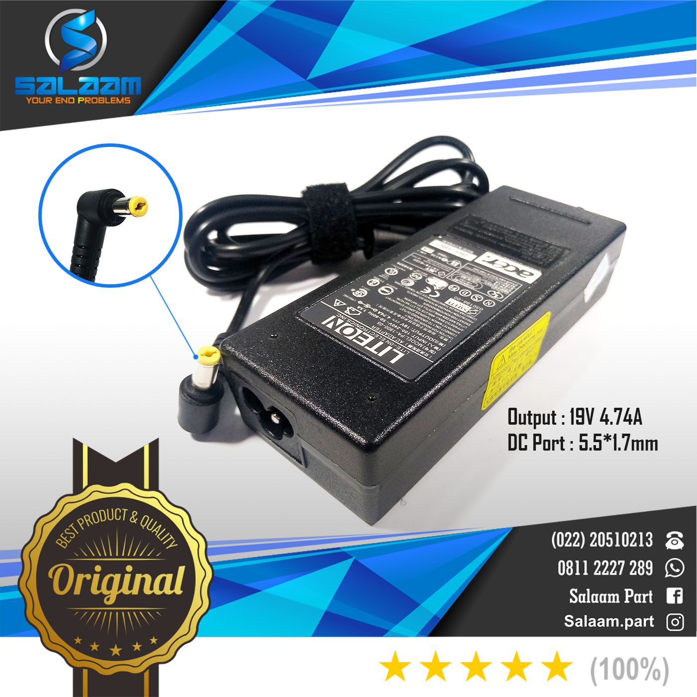 Adaptor Charger Acer 19v 4.74a Original
