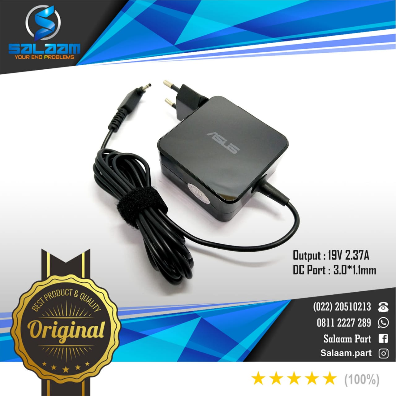 Adaptor Charger Asus 19v 2.37a Original Plugin Small