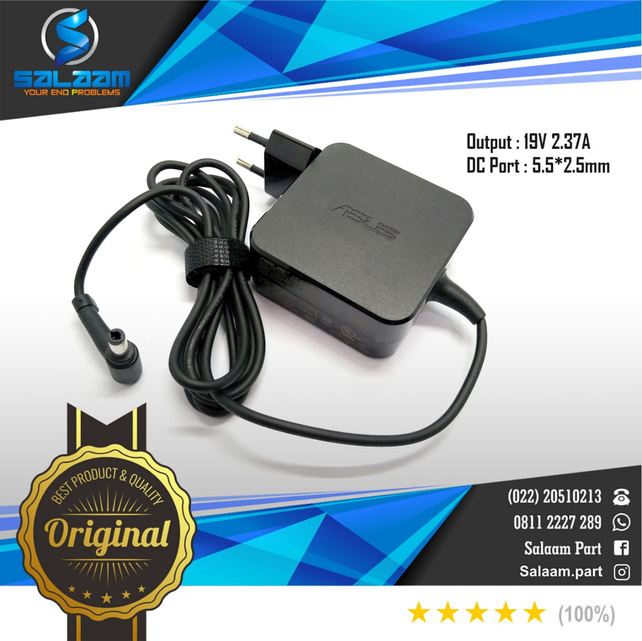 Adaptor Charger Asus 19v 2.37a Original Plugin STD