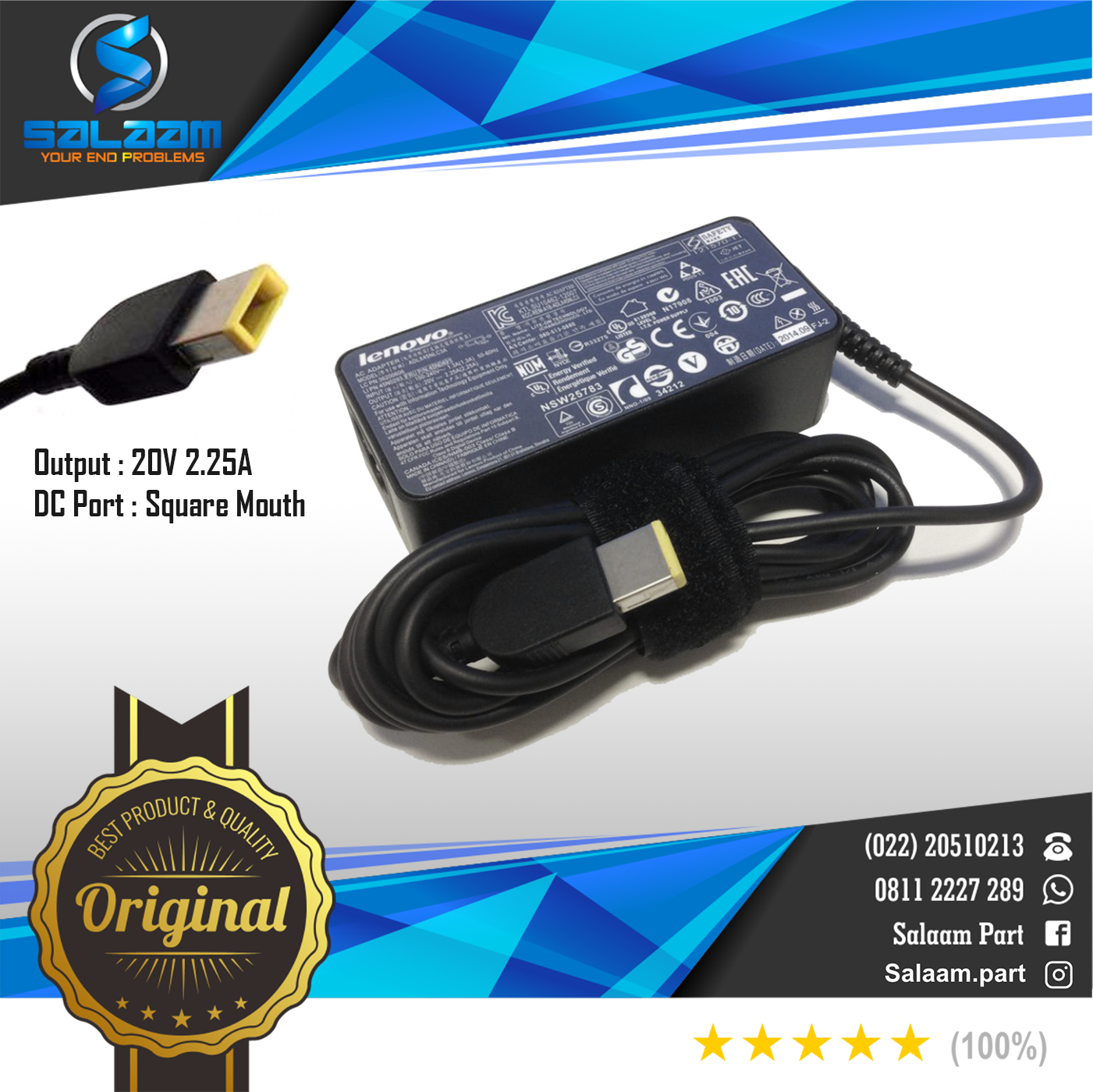 Adaptor Charger Lenovo 20v 2.25a Original USB