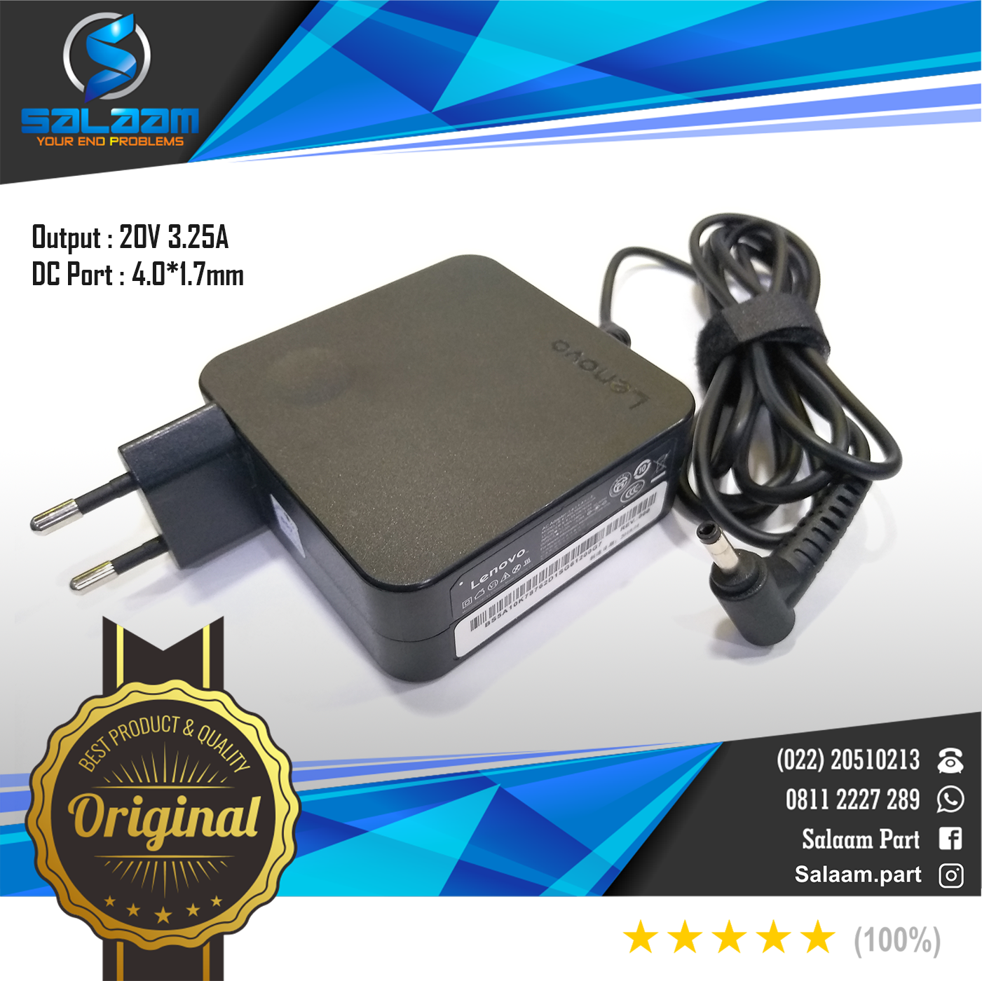 Adaptor Charger Lenovo 20v 3.25a Original Small Plugin