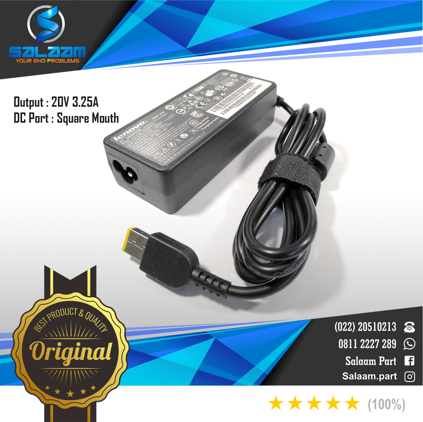 Adaptor Charger Lenovo 20v 3.25a Original USB