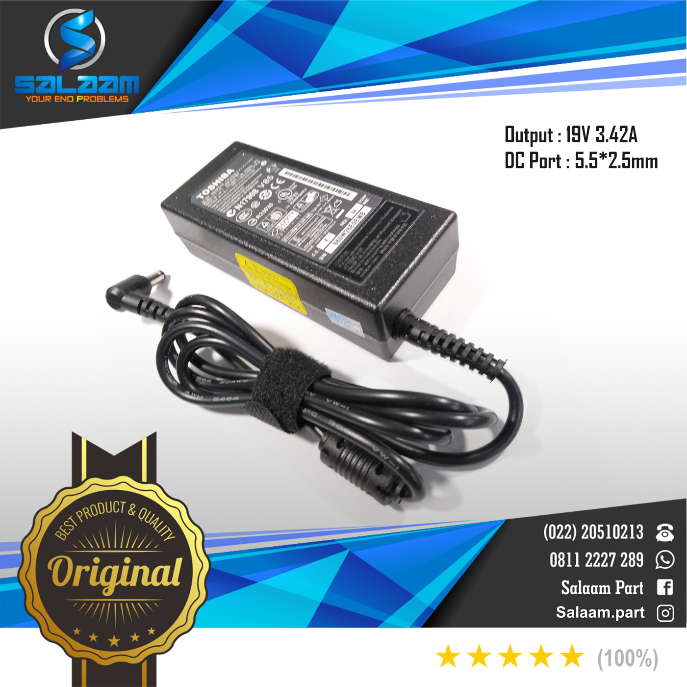 Adaptor Charger Toshiba 19v 3.42a Original