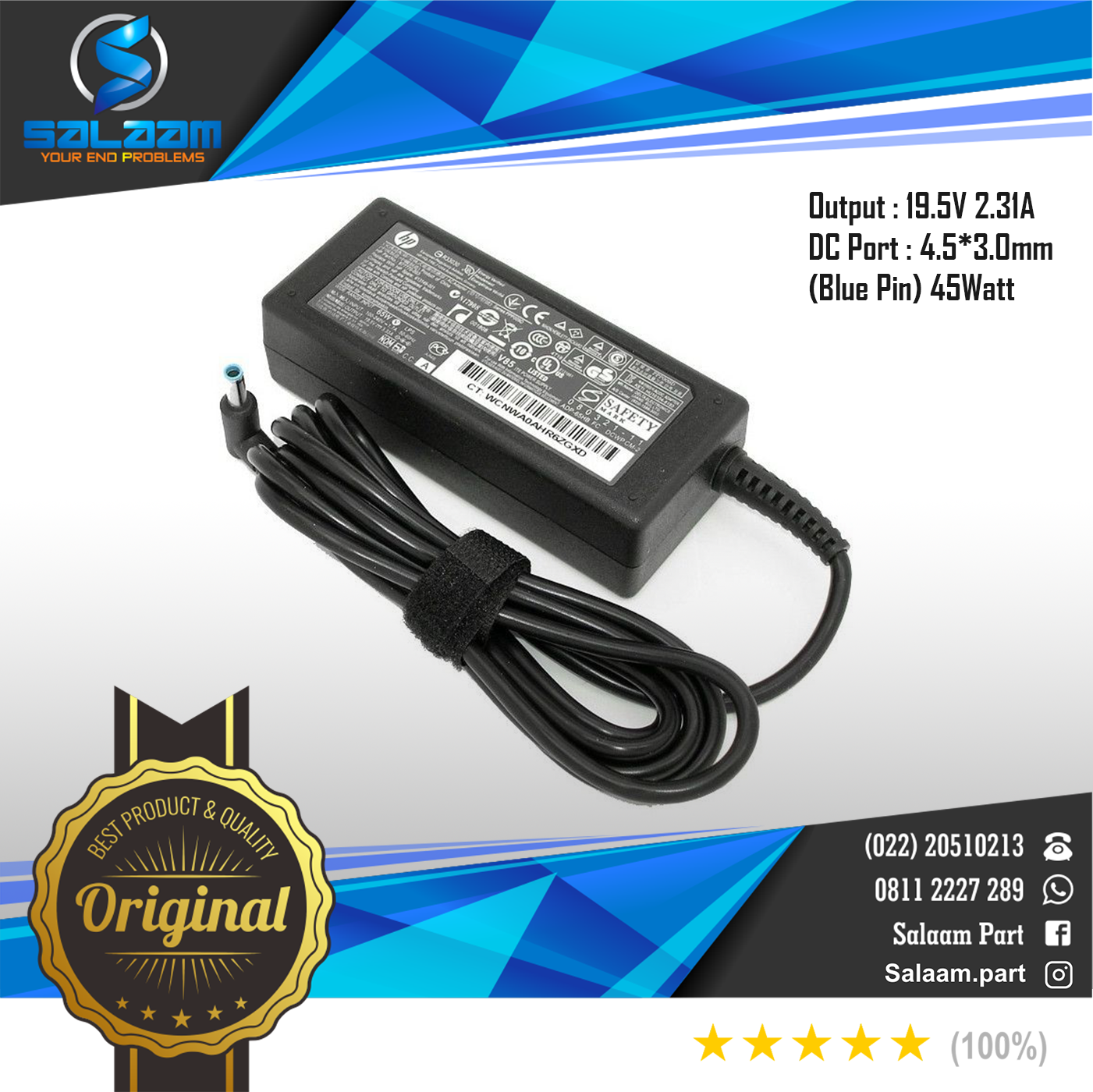 Adaptor Charger Hp 19.5v 2.31a Original Blue Pin