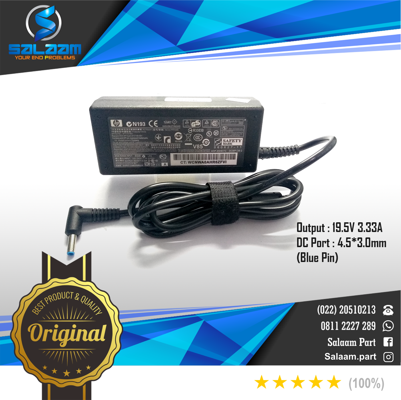 Adaptor Charger Hp 19.5v 3.33a Original Blue Pin