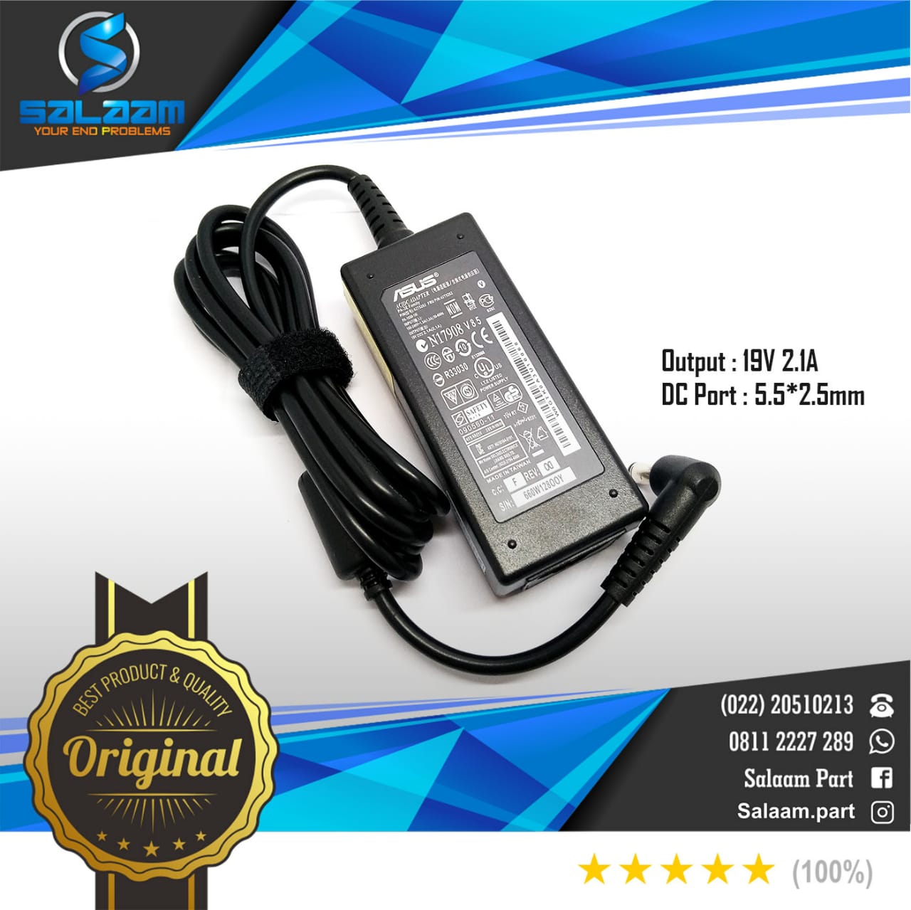 Adaptor Charger Asus 19v 2.1a Original STD