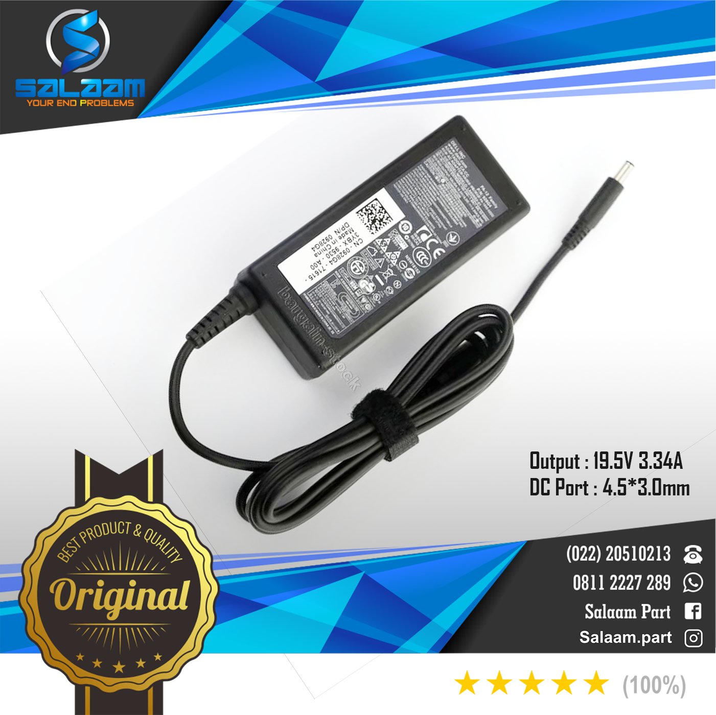 Adaptor Charger Dell 19.5v 3.34a Original Small Pin